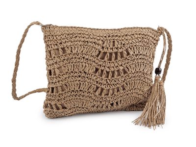 Háčkovavá kabelka z rafie - lýka se zipem 27x23 cm{% if variant.name %} – 2 hnědá přírodní{% endif %}