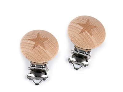 Dětský klip dřevěný šíře 13 mm slon, hvězda, smajlík{% if variant.name %} – 2 přírodní hvězda{% endif %}