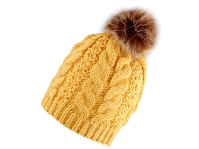 Dámská / dívčí zimní čepice s bambulí{% if variant.name %} – 2 hořčicová{% endif %}