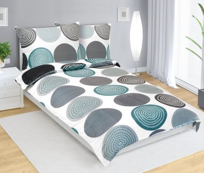 Povlečení MIKROFLANEL Tyrkysová,Šedá,Bílá 95/566 140x200, 70x90 cm{% if product.brand.name %} – Bellatex{% endif %}