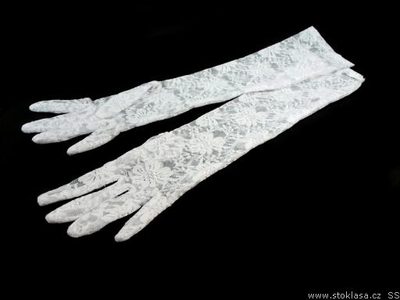 Společenské rukavičky 43 cm krajkové fuchsiové – fotka 1