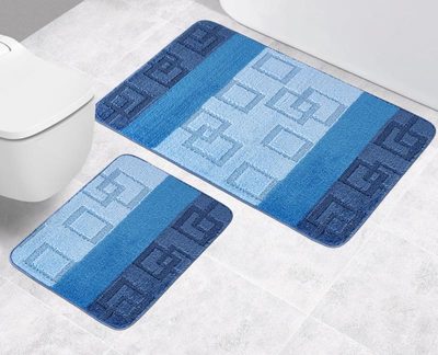 Koupelnové předložky SADA BANY 60x100 + 60x50 cm - bez výkroje - 60x100 + 60x50 cm kostky - modrá – fotka 1