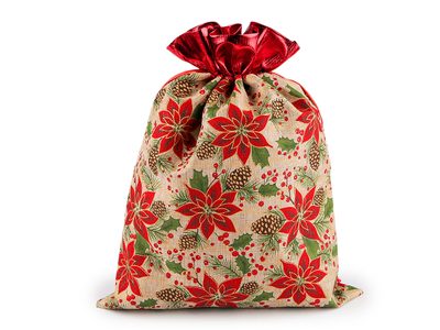 Vánoční dárkový pytlík 30x40 cm imitace juty{% if variant.name %} – 3 režná přírodní červená{% endif %}