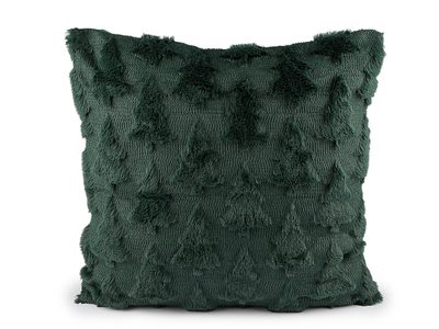 Vánoční povlak na polštář plyšový se stromečky 45x45 cm - 3 zelená