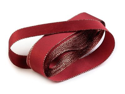 Stuha taftová šíře 25 mm s lurexem návin 10 metrů{% if variant.name %} – 637 granátová - zlatá{% endif %}