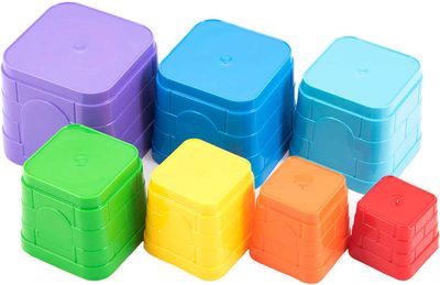 Baby Kubus pyramida hranatá barevná věžička skládací 7 dílků plast – fotka 4