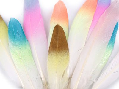 Peří ombré s glitry délka 10-14 cm BALENÍ 10 KUSŮ{% if product.brand.name %} – Stoklasa{% endif %}