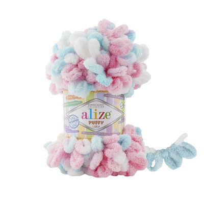 Pletací příze Alize Puffy color 100 g - 6377 krémová růžová modrá