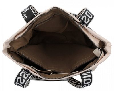 Velká dámská nylonová shopper kabelka přes rameno béžová – fotka 3