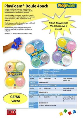 PlayFoam® Modelína/Plastelína kuličková 4 barvy na kartě 19,5x27x3cm – fotka 4