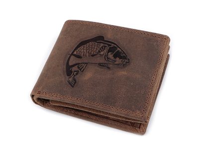 Pánská kožená Peněženka - 9,5x12 cm - Pro Myslivce, Rybáře, Motorkáře{% if variant.name %} – 15 hnědá světlá ryba{% endif %}