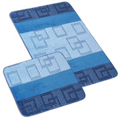 Koupelnové předložky SADA BANY 60x100 + 60x50 cm - bez výkroje - 60x100 + 60x50 cm kostky - modrá{% if product.brand.name %} – Bellatex{% endif %}