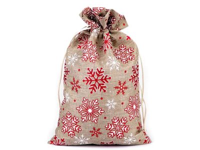 Dárkový vánoční / mikulášský pytlík vločky s glitry 21,5x31,5 cm imitace juty{% if product.brand.name %} – Stoklasa{% endif %}