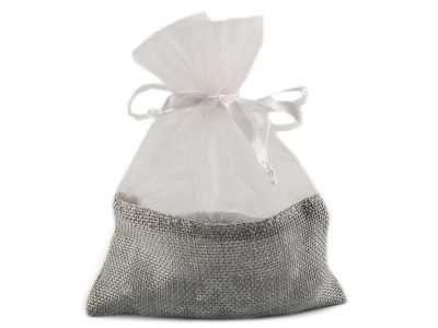 Dárkový pytlík kombinovaný 13x18 cm imitace juty{% if variant.name %} – 2 šedá nejsvětlejší{% endif %}