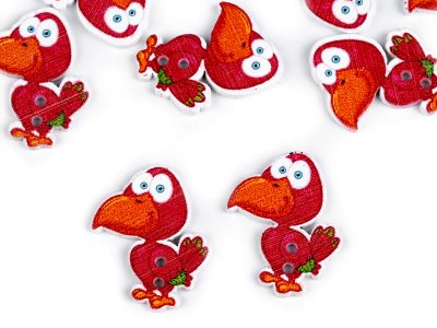 Dřevěný dekorační knoflík opice, dinosaurus, ptáček 10 kusů{% if variant.name %} – 3 červená - ptáček{% endif %}