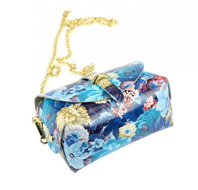 Kožená malá dámská crossbody kabelka tmavě modrá-hnědá