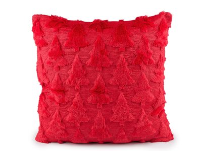 Vánoční povlak na polštář plyšový se stromečky 45x45 cm - 2 červená