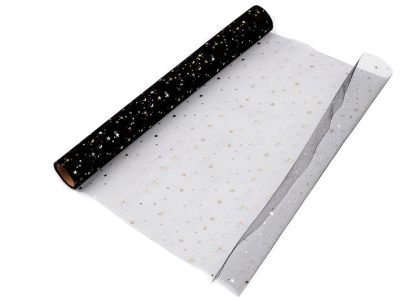Tyl dekorační hvězdy šíře 48 cm návin 4,5 metru{% if variant.name %} – 2 černá - zlatá{% endif %}