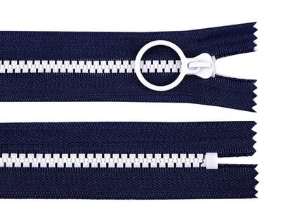 Kostěný zip barevný No 5 délka 25 cm s ozdobným jezdcem{% if variant.name %} – 13 (330) modrá tmavá bílá{% endif %}