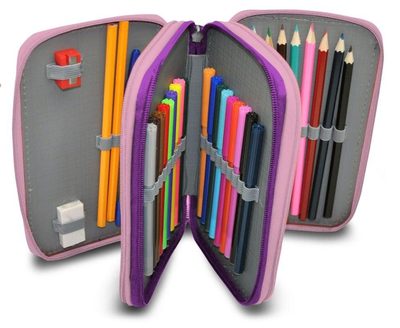 Třípatrový plný penál Jednorožec Polyester, 20x13x6 cm – fotka 1