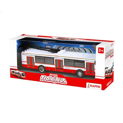 Unikátní kovový trolejbus 16 cm červený na zpětný chod v CZ obalu – fotka 1