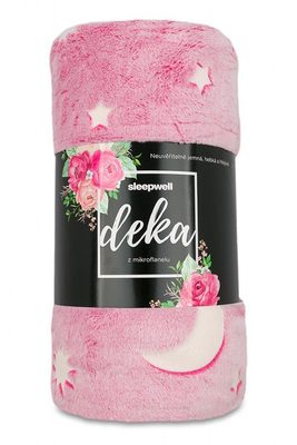 Mikroplyšová svítící deka Hvězdy růžové 150x200 cm{% if product.brand.name %} – Svitap{% endif %}