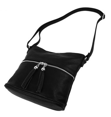 Malá crossbody kabelka se stříbrným zipem NH6020 černá – fotka 2