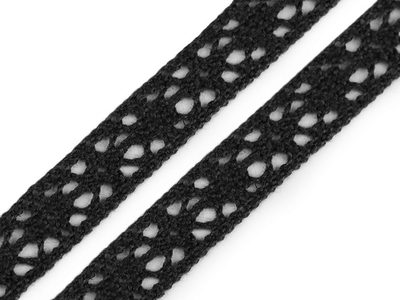 Bavlněná krajka šíře 11 mm paličkovaná 22,5 metrů{% if variant.name %} – 4 černá{% endif %}
