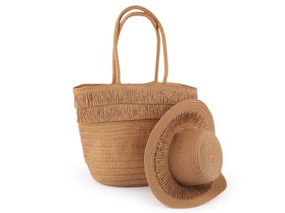 Dámský klobouk / slamák a plážová taška sada 870618{% if variant.name %} – 2 hnědá přírodní{% endif %}