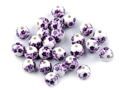 Porcelánové korálky s květy Ø8 mm 5 kusů{% if variant.name %} – 3 fialová tmavá{% endif %}