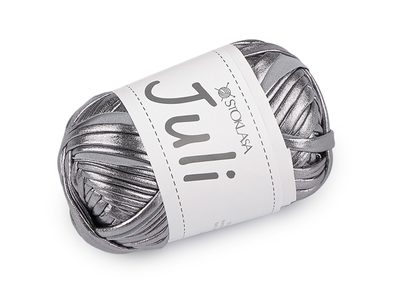 Pletací příze Juli metalická 100 g{% if variant.name %} – 2 (12) stříbrná tmavá{% endif %}