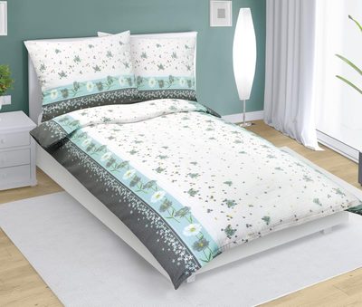 Krepové povlečení Šedá,Zelená 80/561{% if variant.name %} – 140x220 cm, 70x90 cm{% endif %}