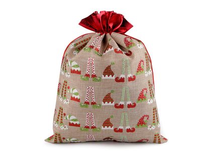Dárkový vánoční / mikulášský pytlík 30x40 cm imitace juty - 3 režná přírodní
