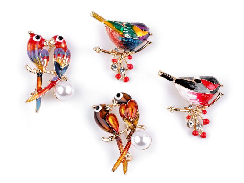 Brož s broušenými kamínky ptáček, papoušek