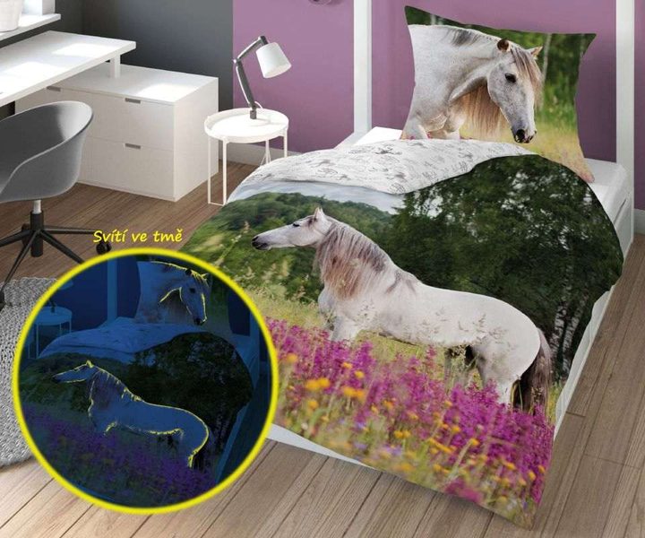 Svítící Povlečení Kůň na Louce - bavlněné 140/200, 70/80 cm
