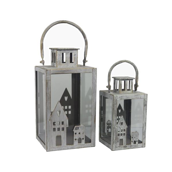Sada 2 ks lucerna kovová K3675 / S2 - výška 25,5 cm a 19,5 cm - Morex – Bexis.cz