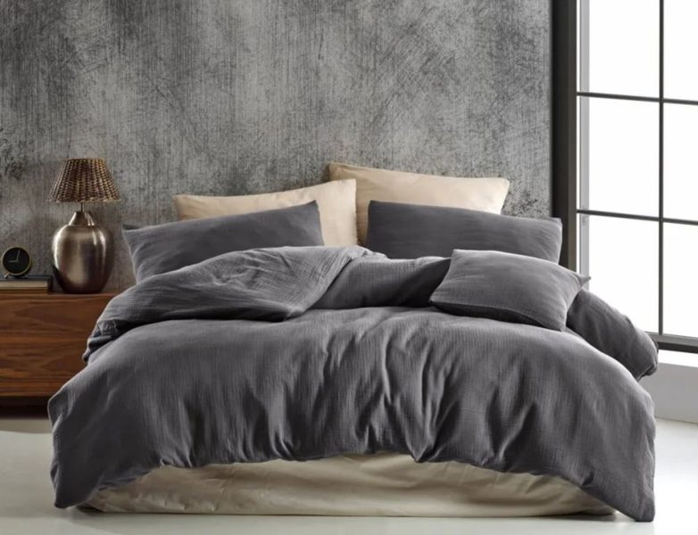 Mušelínové povlečení 140x200, 70x90cm tmavě šedé