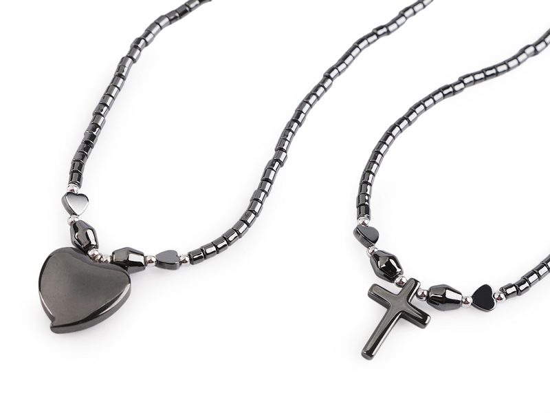 Náhrdelník hematitový srdce, křížek