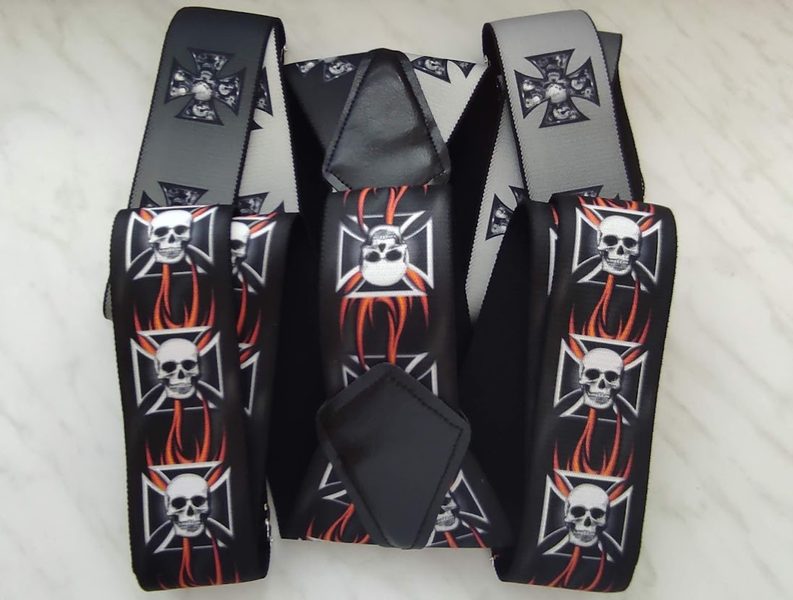 Šle pánské motorkářské Lebky široké 50 mm Y 120 cm