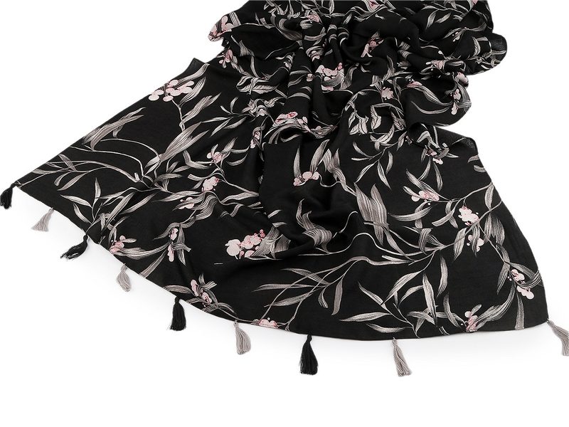 Šátek / šála / pléd s květy a střapci 80x180 cm