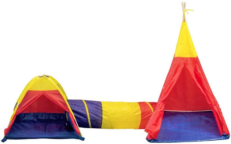 Adventure tent set 2 dětské stany s prolézacím tunelem 340x112x135cm