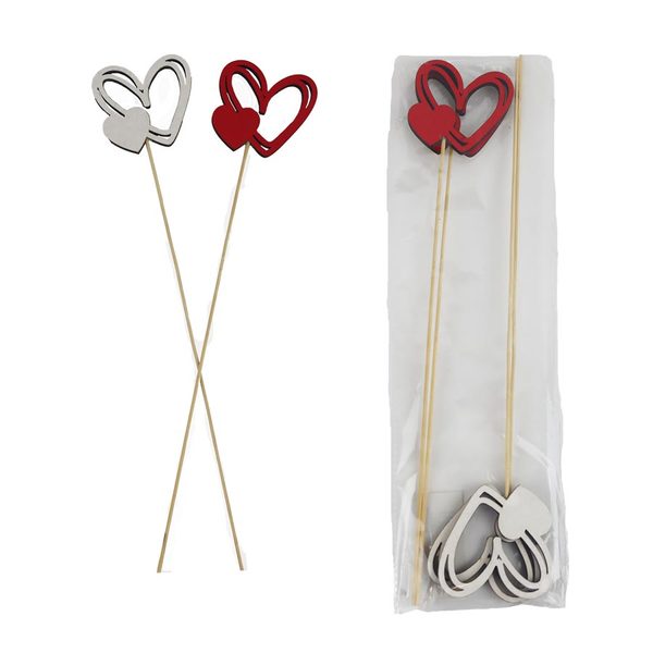 Zápich srdce, 4 ks D6026 - 7 x 6 x 0,6/34 cm