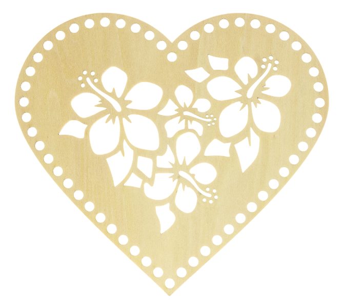 Dno - víko překližkové Natur srdce květinové 20x18 cm / otvory 8 mm