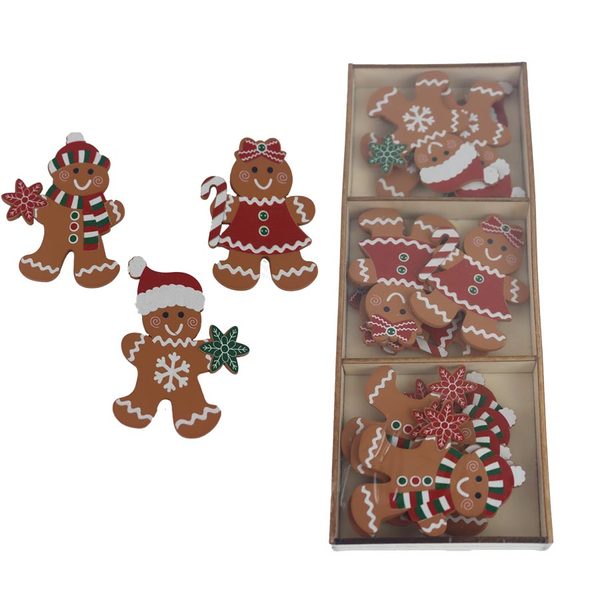 Dekorace perníček, 9 ks D6441 - 4,4 - 5 x 0,2 x 6 - 6,5 cm