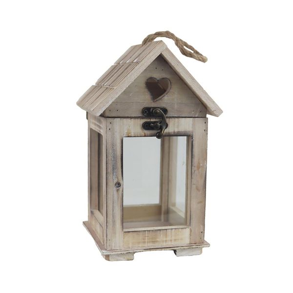Dřevěná lucerna domeček 23 cm D7097