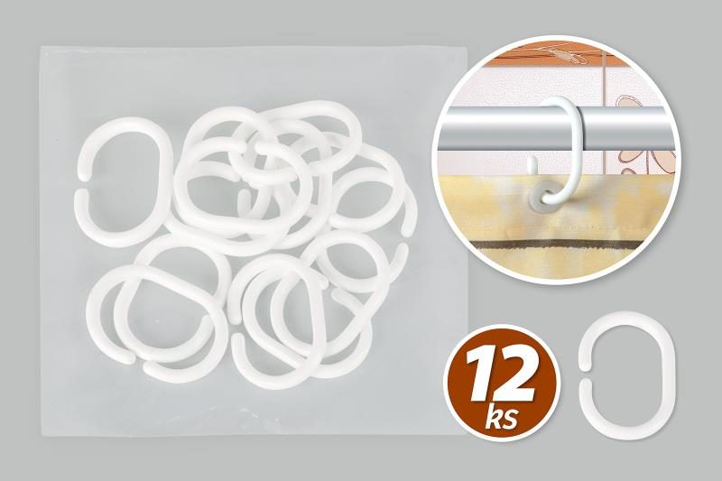 Kroužky na sprchový závěs Bílá sada 12 ks