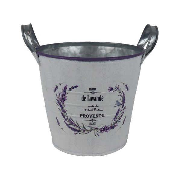 Květináč plechový motiv levandule K4595/3 - Round:16.5x15-18.5 Bottom:12