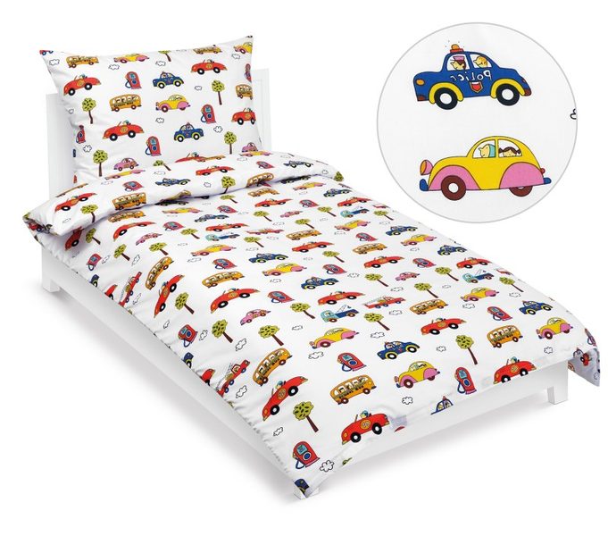 Povlečení bavlněné Junior - 140x200, 70x90 cm Auta bílá