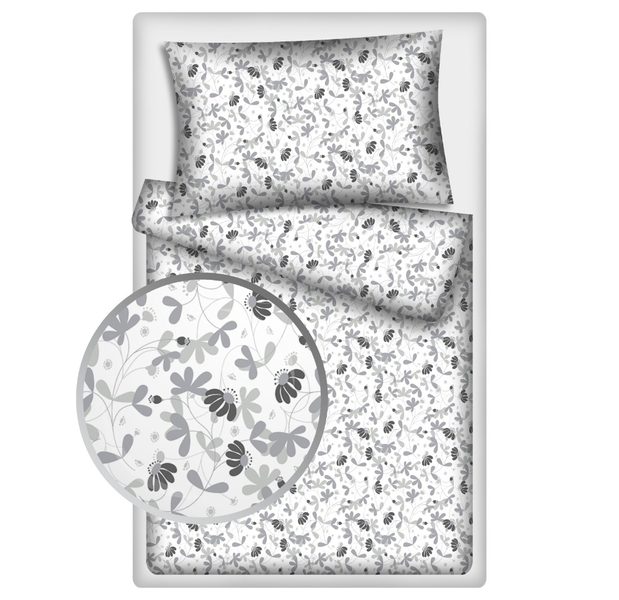 Povlečení hladká bavlna LUX - Kytičky šedé 140x200 + 70x90 cm