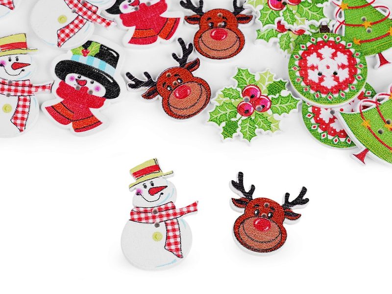 Dřevěný dekorační knoflík vánoční 10 ks